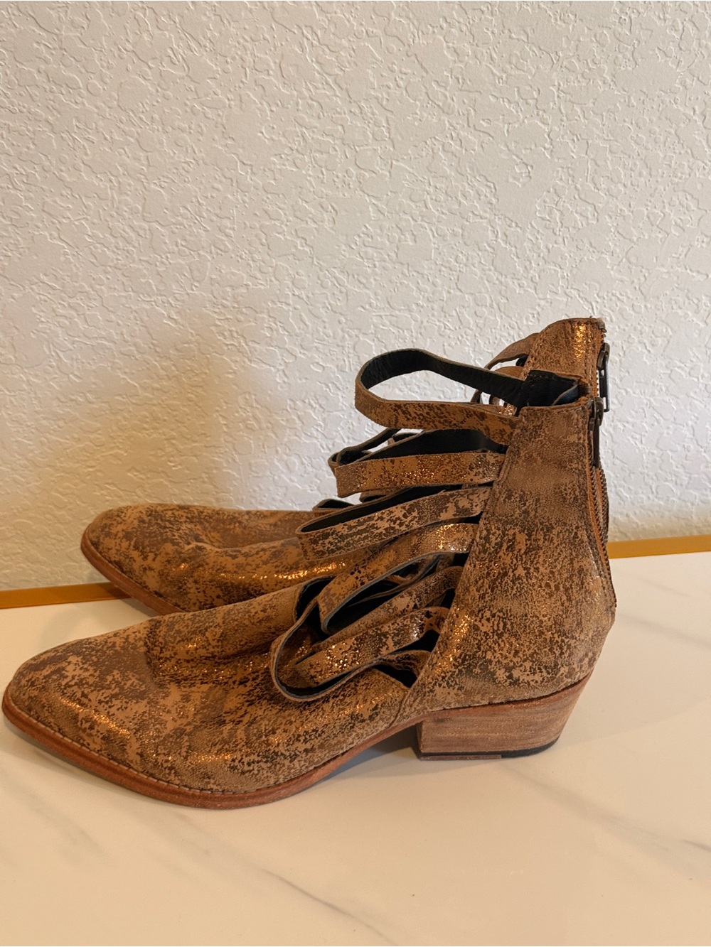 Women's Metallic Brown Strappy Ankle Boots